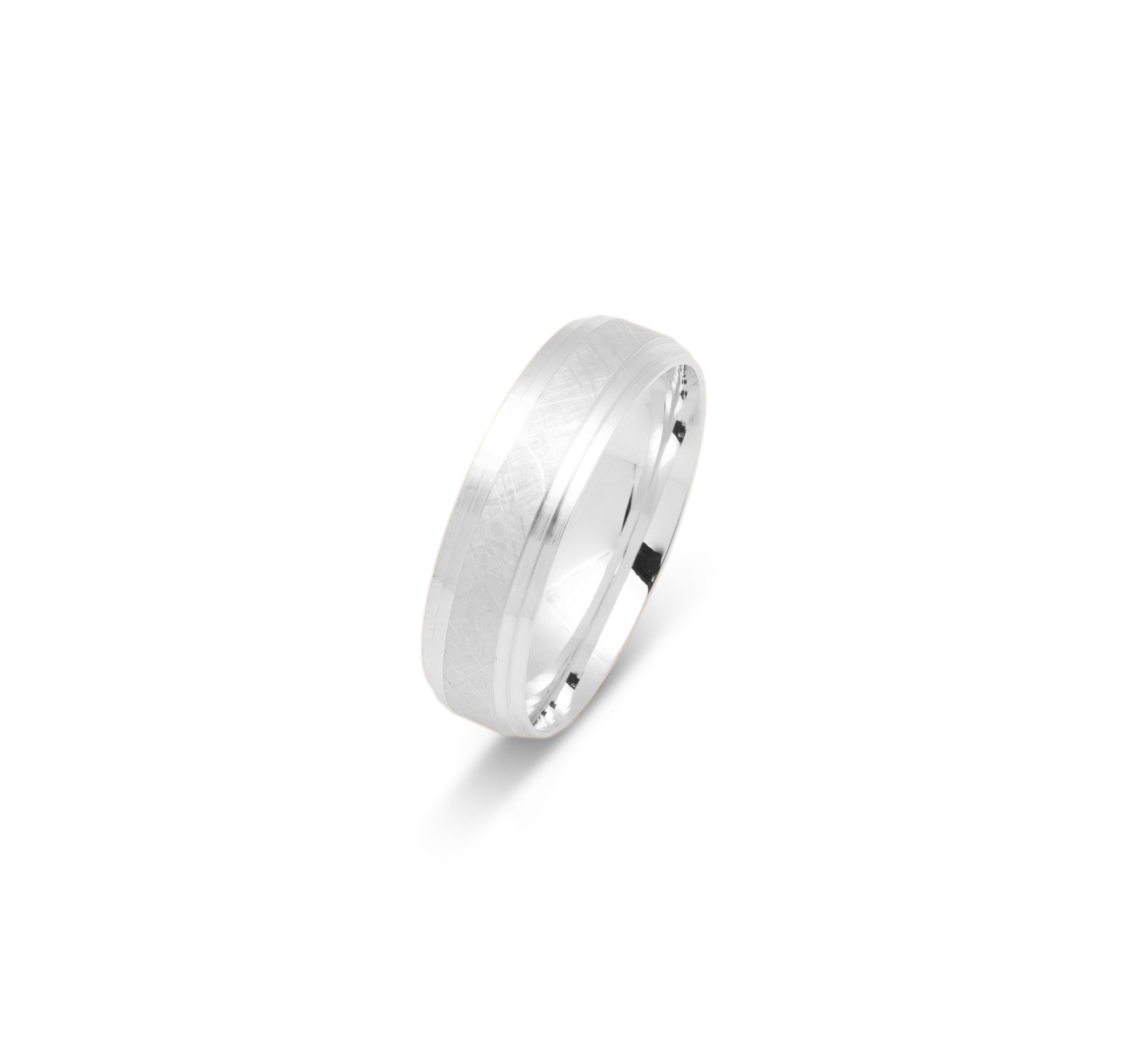 Wedding Band Ring - 10K Gold Engraved Diagonal Lines & Double Brilliant Edges 6mm - RIG596