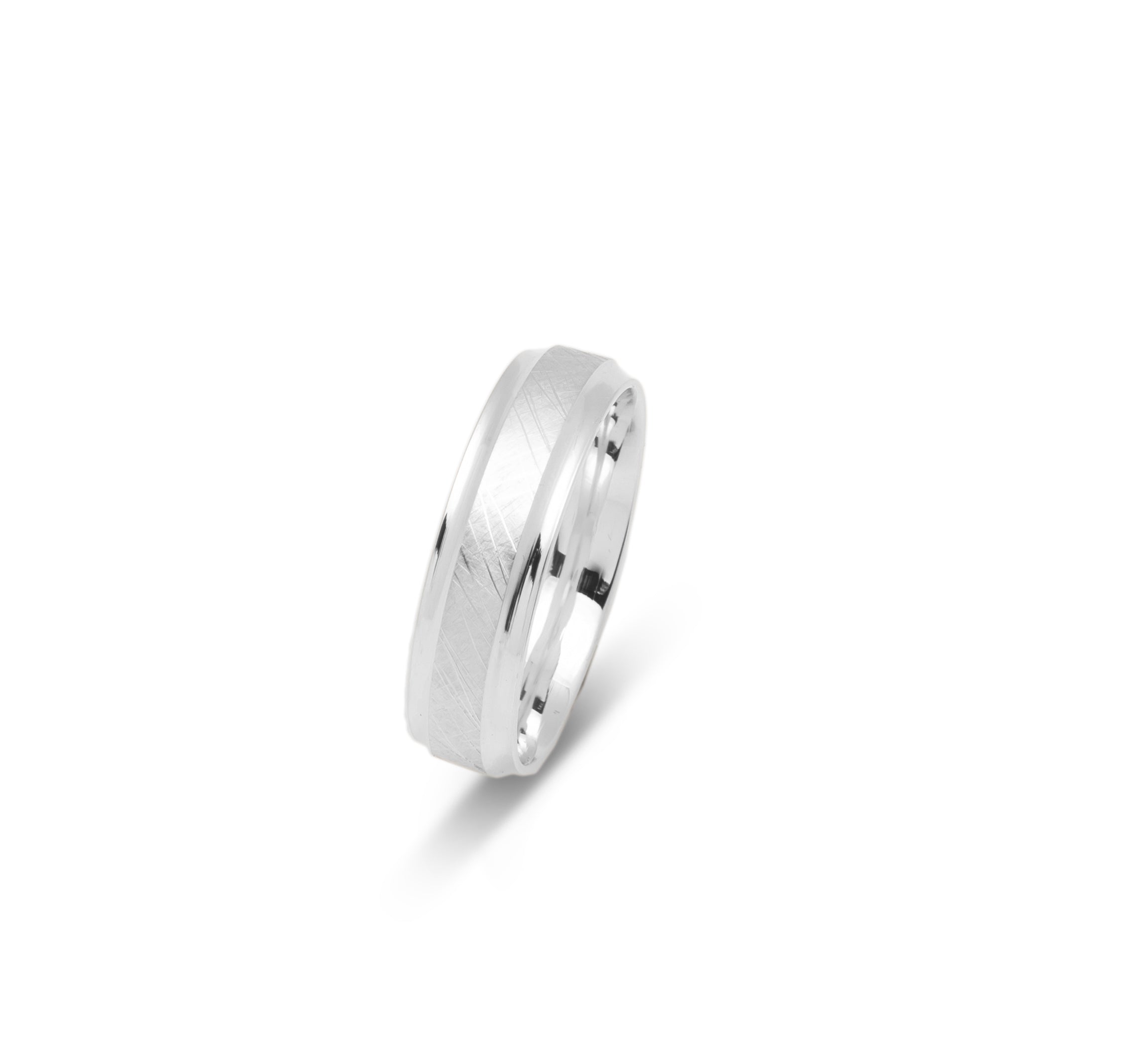 Wedding Band Ring - 10K Gold engraved with diagonal lines & polished rounded edges 6mm - RIG597