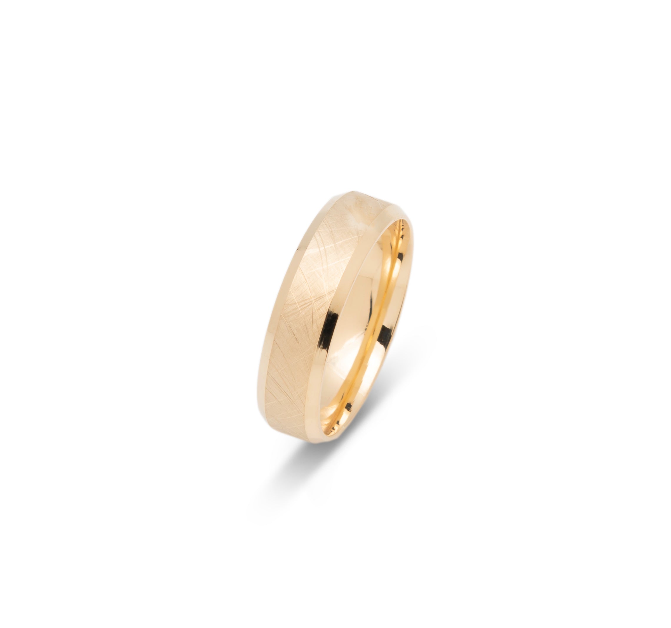 Wedding Band Ring - 10K Gold textured finish & polished edges 6mm - RIG598