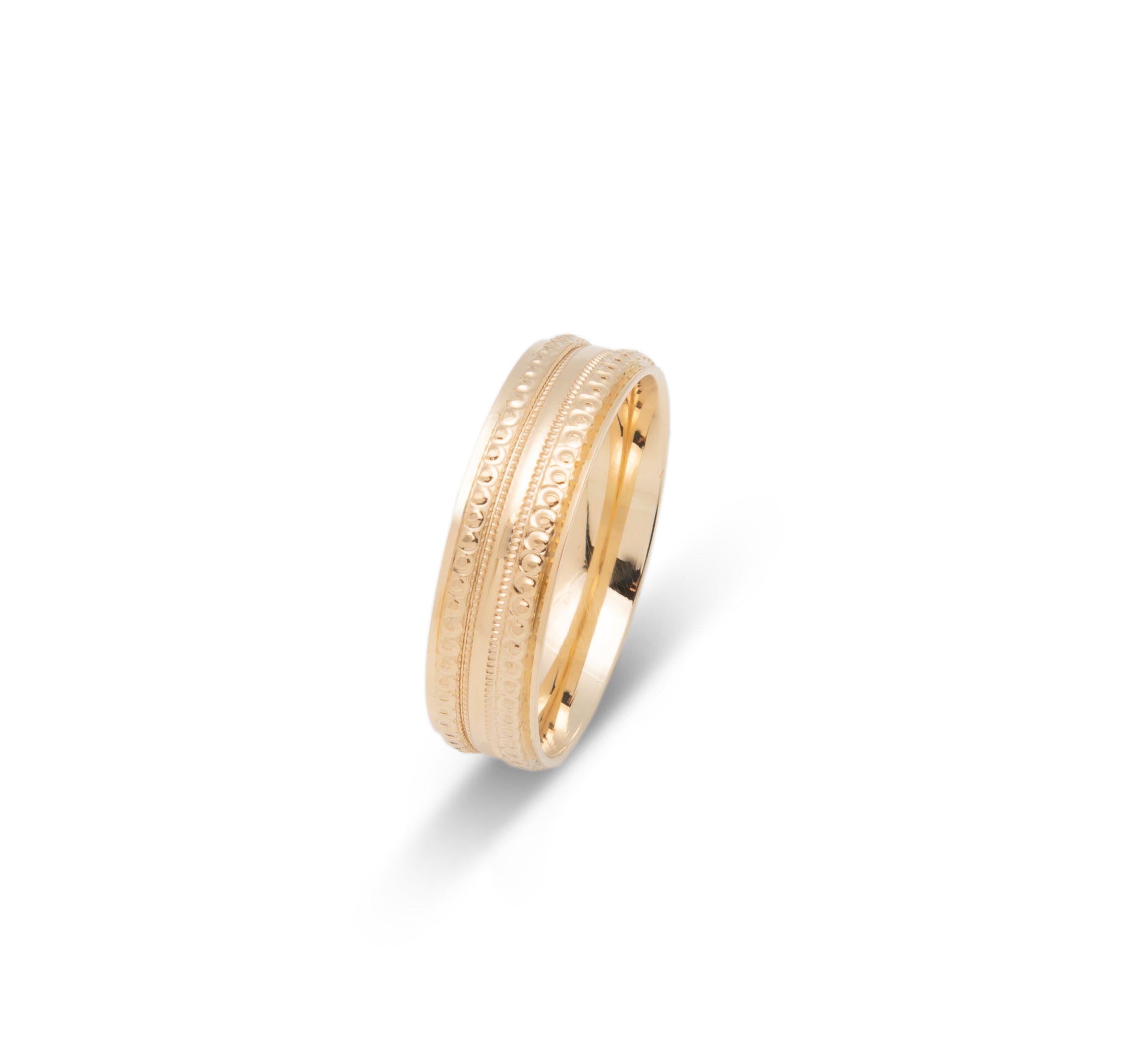 Wedding Band Ring - 10K Gold with millegrain pattern and 6mm pearls - RIG604