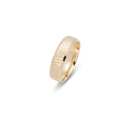 Wedding Band Ring - 10K Gold Textured Honeycomb & Brilliant Edges 6mm - RIG615