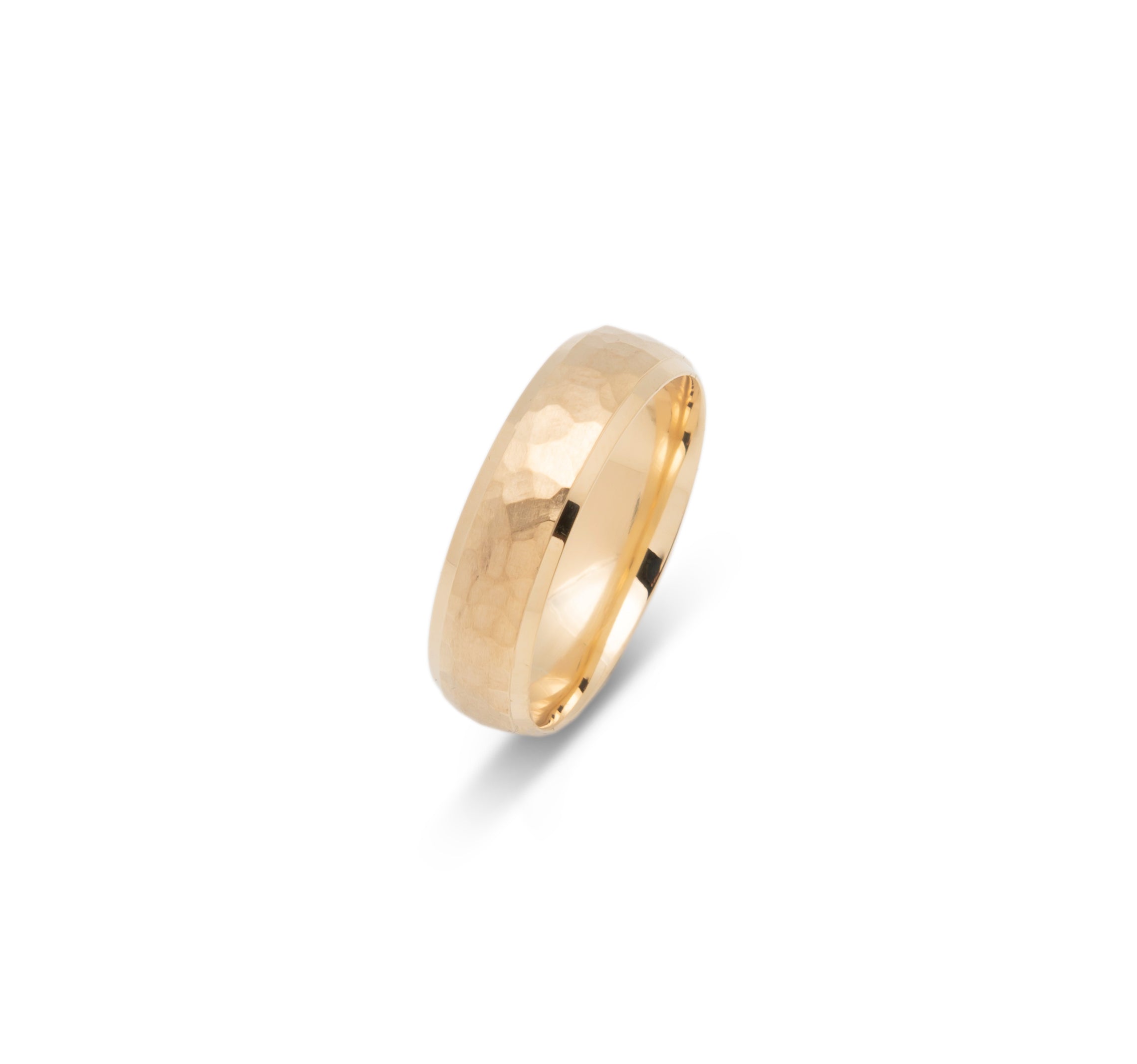 Wedding band ring - 10K Gold hammered finish & polished edges 6mm - RIG622
