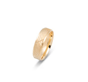 Wedding Band Ring - 10K Gold Engraved Lines & Brilliant Edges 6mm - RIG623