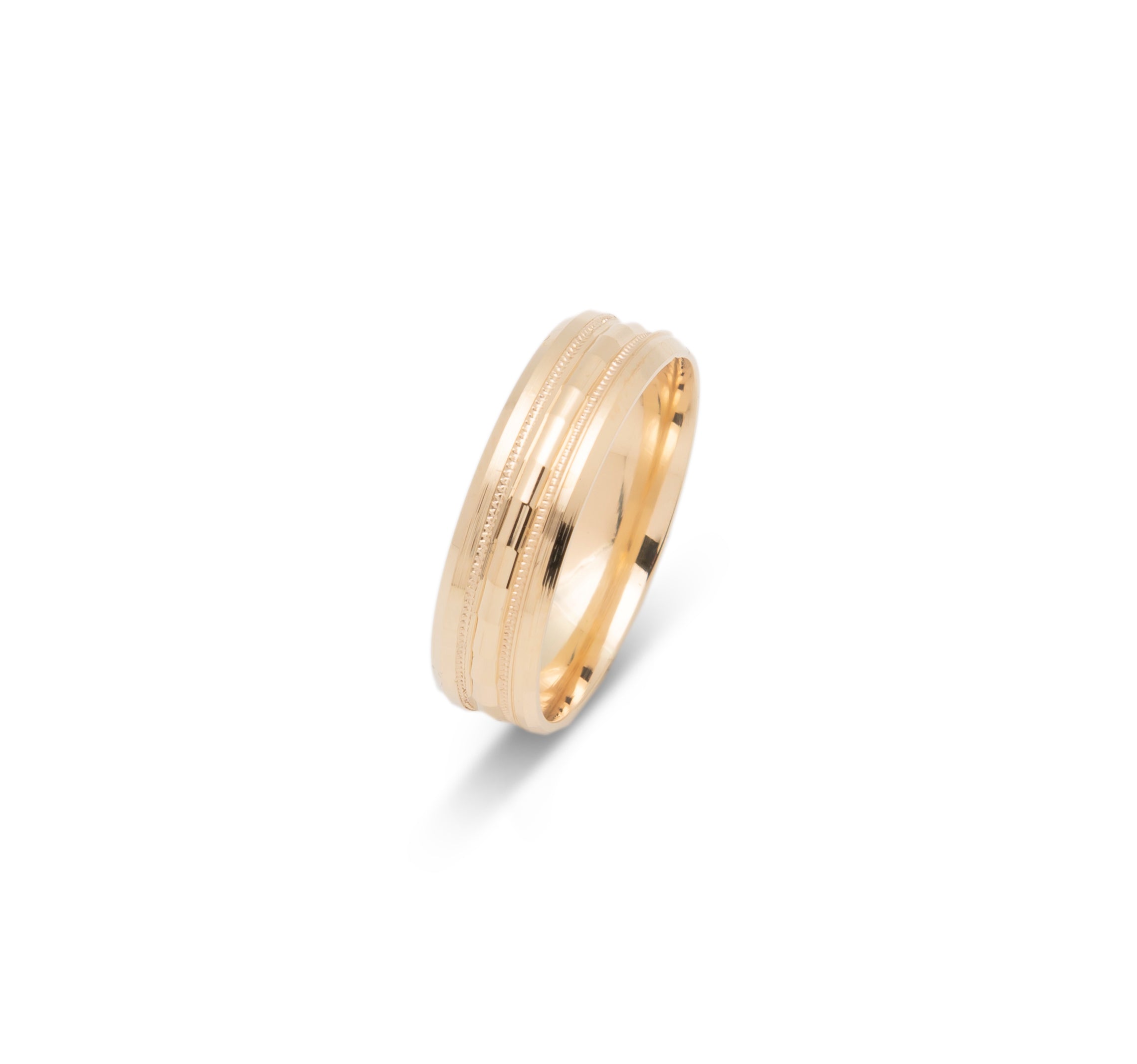 Wedding Band Ring - 10K Gold with geometrical pattern & millegrain 6mm - RIG630