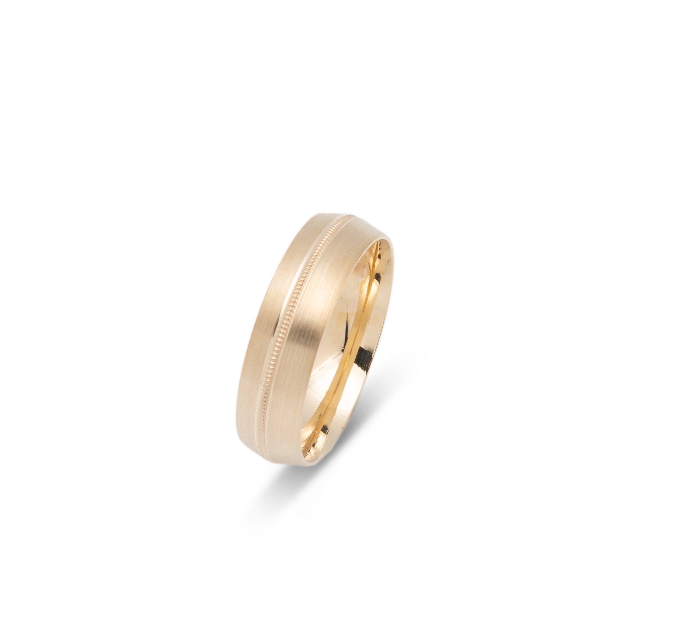 Wedding band ring - 10K Gold satin finish & millegrain groove 6mm - RIG635