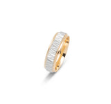 Bague jonc - Or 10K deux tons jaune & blanc motif triangle millegrain 6mm - RIG654