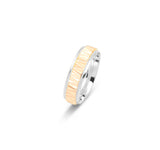 Bague jonc - Or 10K deux tons jaune & blanc motif triangle millegrain 6mm - RIG655