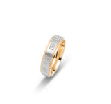 Bague jonc - Or 10K deux tons jaune & blanc motif rectangle millegrain 6mm - RIG656