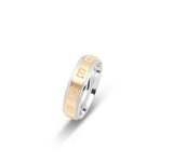 Bague jonc - Or 10K deux tons jaune & blanc motif rectangle millegrain 6mm - RIG657