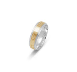 Bague jonc - Or 10K deux tons jaune & blanc motif clé grecque moderne millegrain 6mm - RIG661