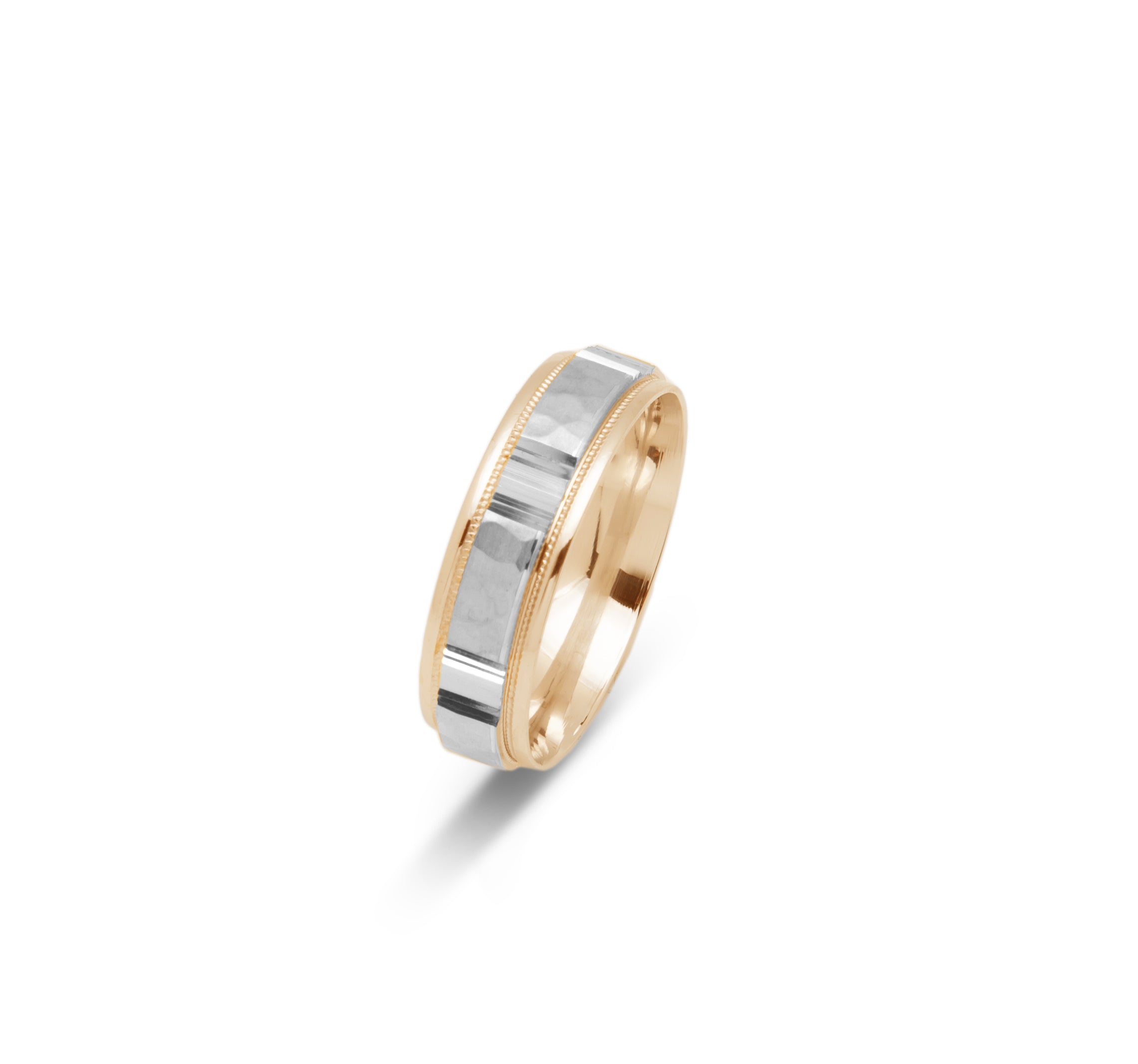 Wedding band ring - 10K two-tone yellow & white polished gold & millegrain edges 6mm - RIG676