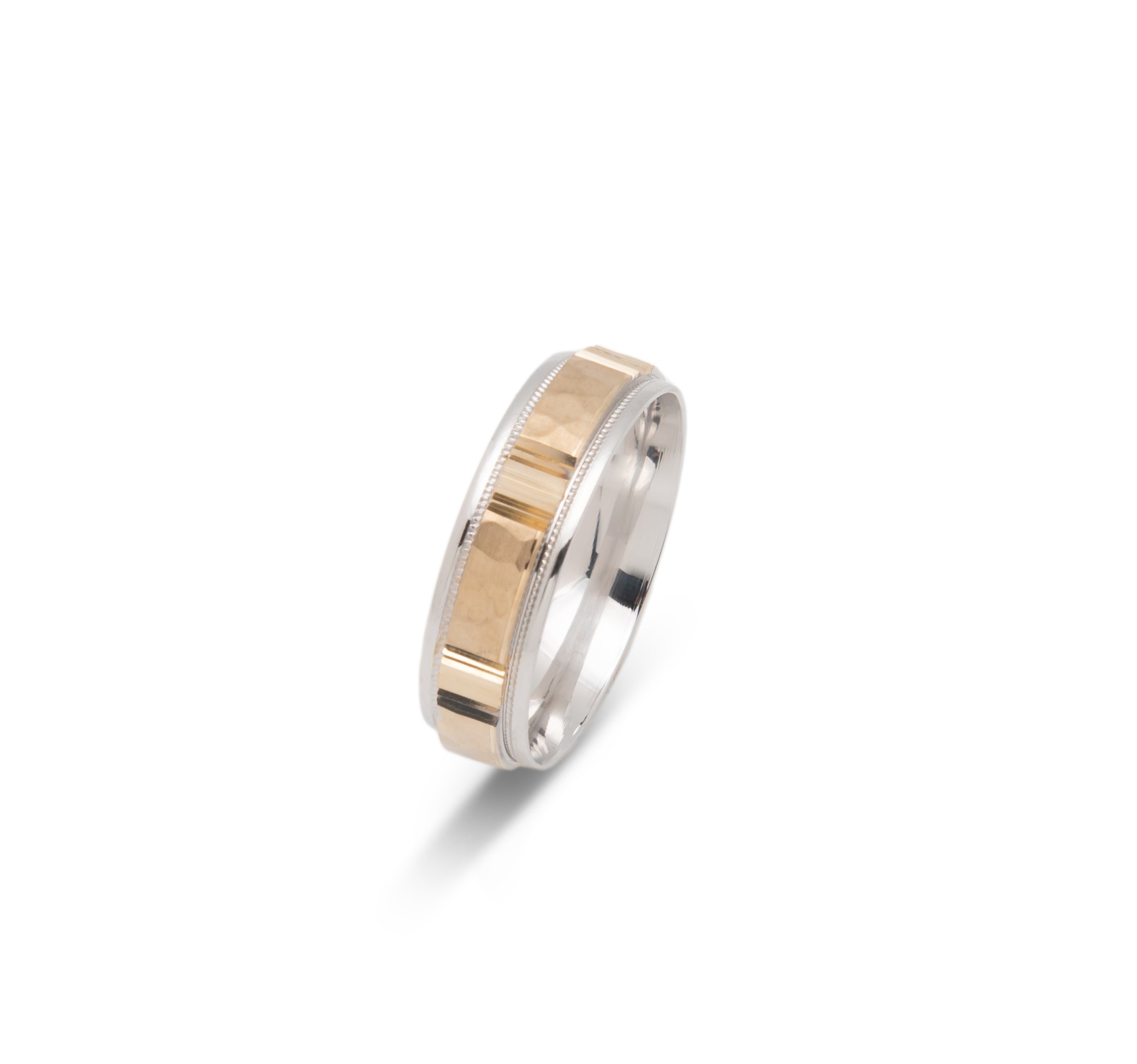 Wedding band ring - 10K two-tone yellow & white polished gold & millegrain edges 6mm - RIG677