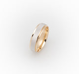 Bague jonc - Or 10K deux tons jaune & blanc strié & bords polis 6mm - RIG678