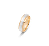 Bague jonc - Or 10K deux tons jaune & blanc motif clé grecque & bords millegrain 6mm - RIG682
