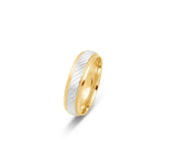 Bague jonc - Or 10K deux tons jaune & blanc rayures diagonales & bords millegrain 6mm - RIG688