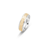 Bague jonc - Or 10K deux tons jaune & blanc gravures ondulés & bords millegrain 6mm - RIG691