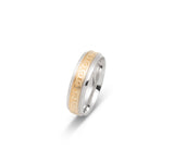 Bague jonc - Or 10K deux tons jaune & blanc motif de maillons & bords millegrain 6mm - RIG695