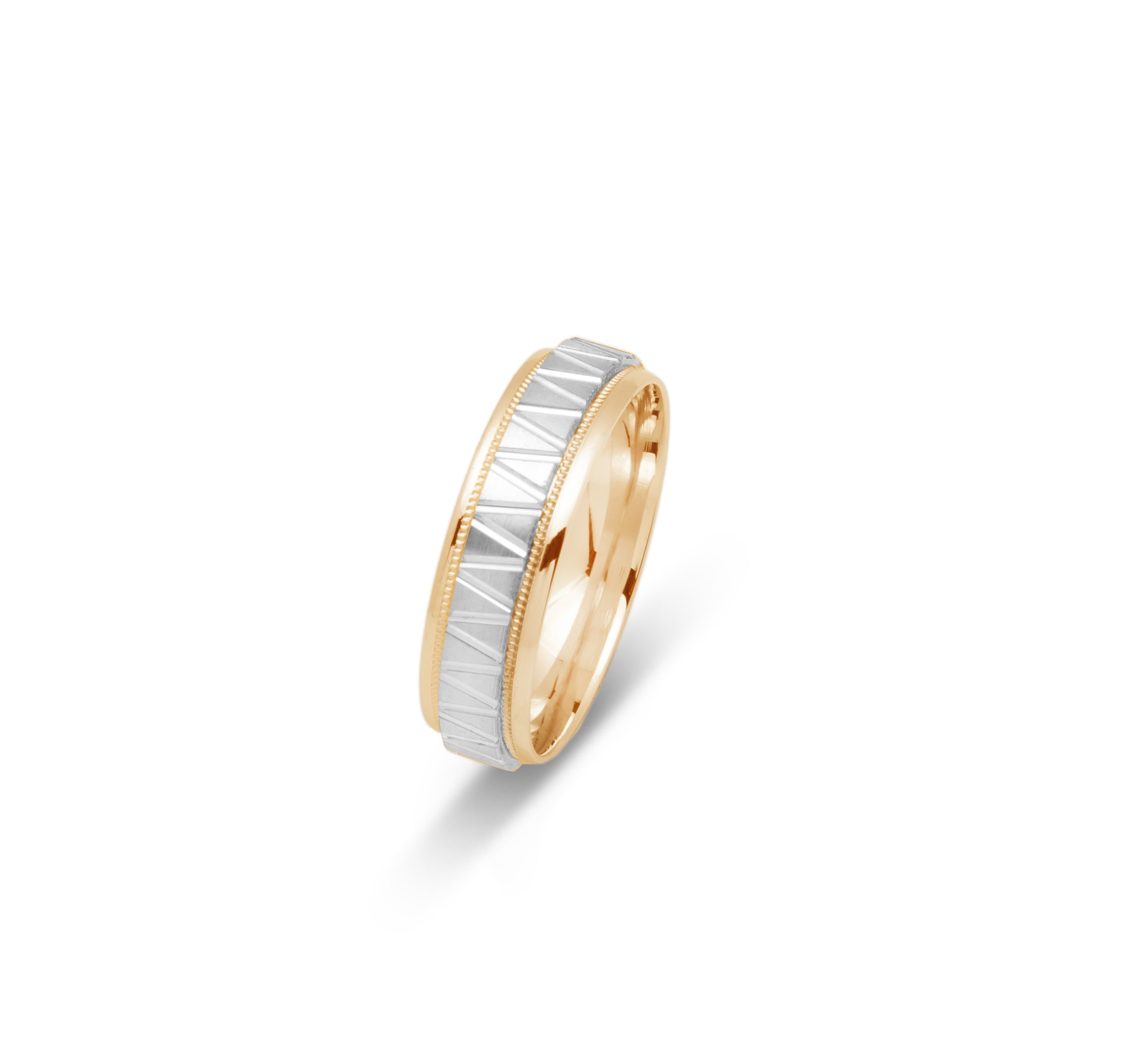 Wedding Band Ring - 10K Yellow & White Gold millegrain triangle 6mm - RIG698