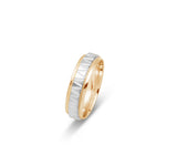 Bague jonc - Or 10K deux tons jaune & blanc motif triangle millegrain 6mm - RIG698