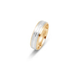 Bague jonc - Or 10K deux tons jaune & blanc finition satinée & millegrain avec rainure & bords polis 6mm - RIG702