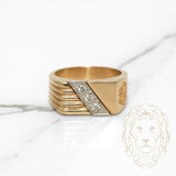 Bague - Or 10K deux tons jaune & blanc chevaliére serti de diamants naturels 0.10CT - RIGD063