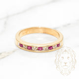 Bague - Or 14K jaune rubis 0.15CT & diamants nautrels 0.15CT coupe brillant sertis en canal - RIGD066