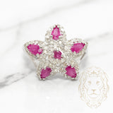 Bague cocktail - Or 14K blanc fleur en pierres rubis 1.00CT & diamants naturels 1.00CT - RIGD074