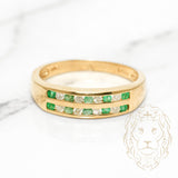 Bague - Or 10K jaune deux rangées d'émeraudes 0.15CT & diamants naturels 0.15CT serties en canal - RIGD085