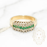 Bague - Or 14K deux tons jaune & blanc pyramide sertie d'émeraudes 0.15CT & diamants naturels 0.30CT - RIGD086
