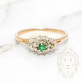 Bague de fiançailles - Or 10K deux tons jaune & blanc émeraude coupe brillant 0.05CT & grappe de diamants naturels 0.15CT - RIGD088