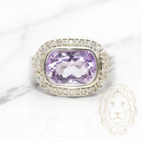 Bague cocktail - Or 14K blanc halo améthyste 5.00CT & pavé de diamants naturels 0.40CT - RIGD091