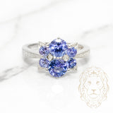 Bague - Or 14K blanc fleur en améthystes 1.30CT & diamants naturels 0.08CT - RIGD094