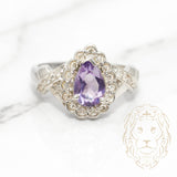 Bague de fiançailles - Or 14K blanc halo améthyste coupe poire 1.00CT & pavé de diamants naturels 0.30CT - RIGD095