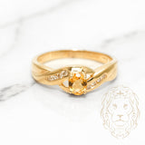 Bague de fiançailles - Or 10K jaune citrine coupe ovale 0.20CT & diamants naturels 0.15CT sertis canal - RIGD098