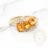 Bague de fiançailles - Or 10K deux tons jaune & blanc trois pierres citrine coupe ovale 0.75CT & pavé de diamants naturels 0.07CT - RIGD102
