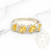 Bague - Or 10K blanc citrines coupe ovale 0.75CT & pavé de diamants naturels 0.15CT - RIGD105