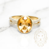 Bague de fiançailles - Or 10K jaune citrine coupe ovale 2.00CT sertie clos & monture pavé de diamants naturels 0.20CT - RIGD106
