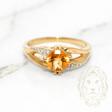 Bague de fiançailles - Or 10K deux tons jaune & blanc citrine coupe coussin 0.75CT & pavé de diamants naturels 0.05CT - RIGD107