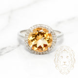 Bague de fiançailles - Or 10K blanc halo citrine coupe brillant 2.00CT & pavé de diamants naturels 0.25CT - RIGD108