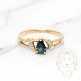 Engagement ring - 10K Gold two tone yellow & white sapphire pear cut 0.15CT & set with natural diamonds 0.15CT - RIGD109