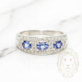 Bague - Or 10K blanc trois pierres tourmaline 0.48CT & pavé de diamants naturels 0.20CT - RIGD112