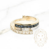 Bague - Or 14K blanc bandes croissées serties de saphirs 0.50CT & pavé de diamants naturels 0.60CT - RIGD113