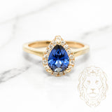 Bague de fiançailles - Or 10K jaune halo saphir coupe poire 1.25CT & pavé de diamants naturels 0.40CT - RIGD114