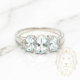 Engagement ring - 10K white gold three oval cut aquamarine stones 1.20CT & natural diamonds 0.08CT - RIGD115