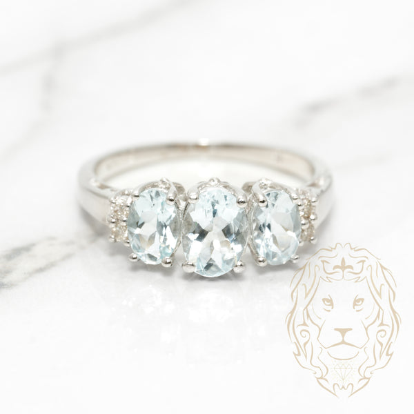 Bague Fiançailles Or Blanc 14K - Diamant FL D + Aigue-marine Ovale 3,20 Ct - Naturelle