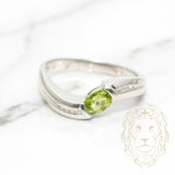 Bague de fiançailles - Or 10K blanc péridot coupe ovale 0.35CT serti sous tension & diamants naturels 0.10CT - RIGD116