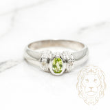 Bague de fiançailles - Or 14K blanc péridot coupe ovale 0.25CT serti clos & pavé de diamants naturels 0.08CT - RIGD118