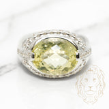Bague cocktail - Or 18K blanc péridot coupe ovale 5.00CT & pavé de diamants naturels 0.25CT - RIGD119