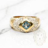 Bague de fiançailles - Or 10K deux tons jaune & blanc aigue-marine coupe radiant 0.30CT & grappes de diamants naturels 0.50CT - RIGD122