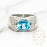 Bague - Or 14K blanc aigue-marine coupe ovale 2.00CT & pavé de diamants naturels 0.20CT - RIGD123